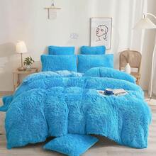 Plush Shaggy Duvet Cover Set, Ultra Soft Fluffy Bedding Sets 3 Pieces (1 Fuzzy Comforter Cover + 2 Pillow Cases), Zipper Close (, Pink), Luxury Bedding - 藍色 - 查看 1