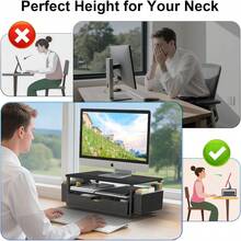 GYJ    Desk Organizer And Accessories Computer Monitor Stand Riser With Drawer And 2 Pen Holders Office Desk Accessories Workspace Organizers For Office Supplies Black150 - 黑色 - 查看 3