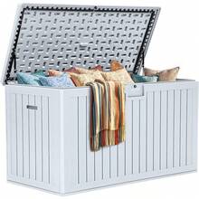 YITAHOME 200 Gallon Large Deck Box, Double-Wall Resin Outdoor Storage Box With Flexible Divider Patio Cushions Pool Supplies Garden Tools, 990 Lbs Load Capacity, Lockable (White) - Xám đen - Xem 10