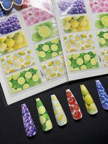 2packs Luxury Designer Original Design L-079 Lemon Grape Tomato Peach Star Fruit Style Full Nail Sticker