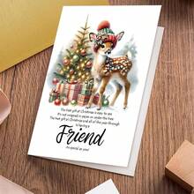 1pc Festive Christmas Card With Envelope - Adorable Deer & Tree Design, "The Heat At Christmas Is Easy To See" Quote, Perfect For Friends, Paper Material, No Power Needed, Holiday Greeting Card | Cheerful Holiday Design | Paper Card, Christmas Cards
