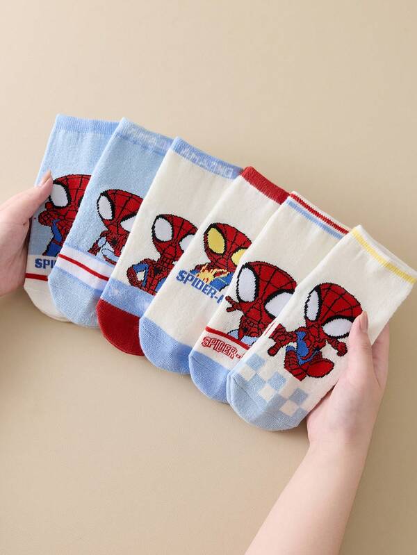 Marvel 6 Paar Kindersocken mit süßen Superhelden Motiven, Jungen Kniestrümpfe, koreanische Cartoon-Motive, geeignet für Herbst/Winter, Mädchensocken