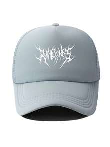 1pc Printed Baseball Cap, Fashionable Mesh Cap, Lightweight And Breathable Curved Brim Cap, Personalized Street Hat, Casual And Simple Trucker Hat, Outdoor Hat For Travel, Hiking, Mountaineering, Fishing, Sports, Golf