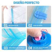 9 个装真空储物袋 - 带手动泵可重复使用节省空间的压缩袋，容量大，适用于存放羽绒被、衣服、棉被、枕头真空袋、真空储物袋、优质真空储物袋，9 个装 + 免费手动泵，适合旅行使用，节省空间的衣物枕头和睡衣袋（蓝色） - 無色 - 查看 5