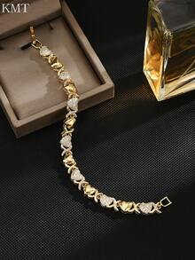 KMT 1 件铜镶嵌方晶锆石精致心形拼接高光泽奢华女士网球手链礼盒 - 愛心款 - 查看 10