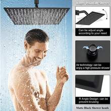 Matte Black Shower Head Combination Set, Including 10 Inch Square Overhead Shower Head, Three-Function Hand Shower , With ABS Angle Adjustable Extension Arm And 60 Inch Extra-Long Hose, Three-Way Water Diverter, Suitable For Bathrooms, B & Bs And Hotels, Summer Home Bathroom Decoration,Bathroom Accessories,Shower Stuff - 霧面黑色-10寸 - 查看 3