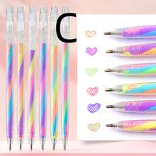 6支迷人渐变螺旋笔，用于书写卡片、可爱卡通随机图案、办公/学校用品礼盒笔、学生文具小奖品、3色渐变彩虹笔、梦幻螺旋DIY绘图闪光彩色笔 - 彩色 - 查看 7