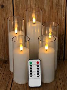2/3/5 Pcs Flameless Candles With Remote Control, Battery Powered LED Candles With Timer, Smokeless LED Electronic Candles, Romantic LED Decorative Candle Lights, LED Pillar Candles, Suitable For Home Decor, Bedroom, Wedding, Proposal, Christmas, Company Party, Party, Dining Table Centerpiece, Candle Warmer, Fake Candles, Gifts - Transparent - View 1