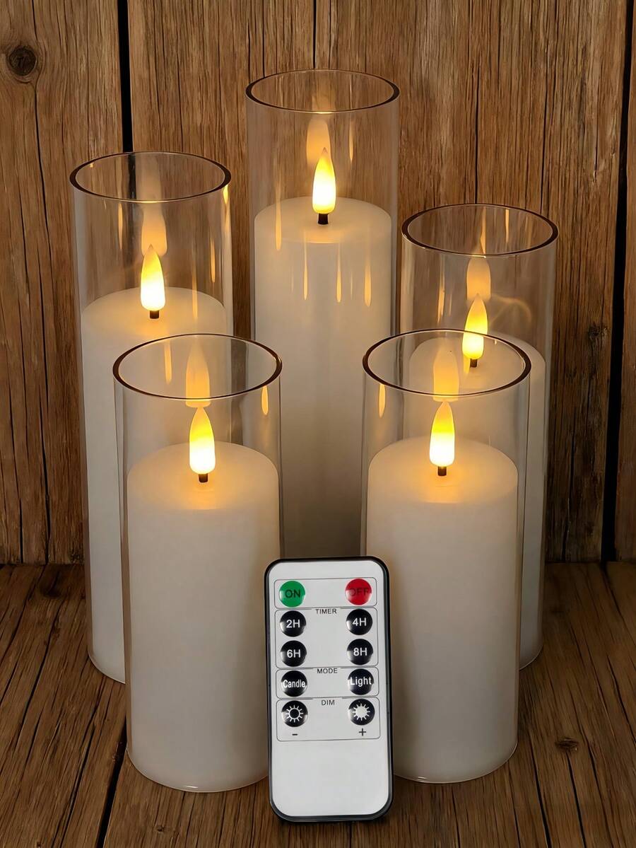 2/3/5 Pcs Flameless Candles With Remote Control, Battery Powered LED Candles With Timer, Smokeless LED Electronic Candles, Romantic LED Decorative Candle Lights, LED Pillar Candles, Suitable For Home Decor, Bedroom, Wedding, Proposal, Christmas, Company Party, Party, Dining Table Centerpiece, Candle Warmer, Fake Candles, Gifts - Transparent - View 1
