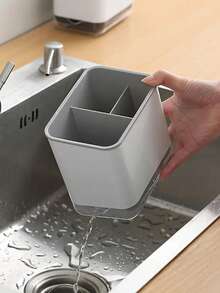 1PC Cutlery Draining Bucket And Kitchen Utensils Storage Box With Transparent Lid - Space-Saving Vertical Design With Cutlery Slot, Large Capacity Base For Storing Spoons, Spatulas, Slotted Spoons And Other Tools - Durable And Stylish Countertop Organizer For Kitchen Essentials, Dishwasher (Dishwasher- Filter Mesh Included)