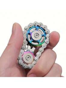 Juguete giratorio con diseño de cadena de bicicleta de 2 engranajes, de acero inoxidable con cojinetes suaves, juguete premium para inquietos - Colorido