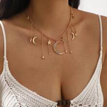 1PC Women's Gold Star Moon Pendant Necklace, Simple, Luxurious, Fashionable, Elegant, Suitable For Daily Wear, Gatherings, Party Wear, Giving To Friends, Birthday Gifts, Holiday Gifts, Christmas Gifts - 金色-1PC - 查看 3