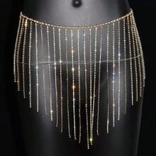 1 件水钻几何镂空文胸和丁字裤带身体链套装，欧美珠宝时尚胸链身体链性感流苏水钻比基尼胸链音乐节闪亮身体链， - 彩色 - 查看 9