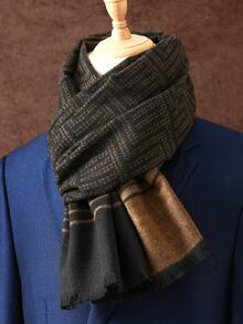 1pc Men's Business Luxury Scarf, Unisex Shawl, Men's Printed Scarf 180*30CM, Suitable For Business, Fashion Tassel Scarf, Classic Plaid Scarf