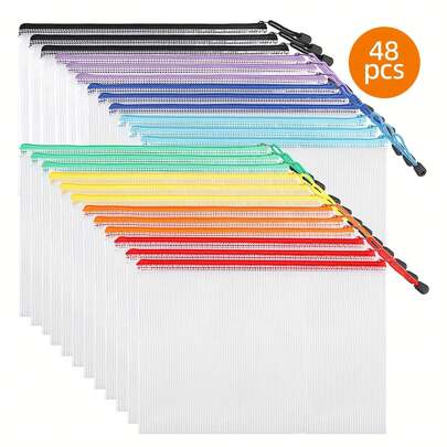48 piezas CALNOW Bolsas con cremallera de malla, con 8 colores diferentes, forma rectangular, tamaño carta/A4, para artículos de oficina, juegos de mesa, almacenamiento de viaje, rompecabezas, 13.5*9.5 pulgadas, rellenos perfectos para canastas de Pascua