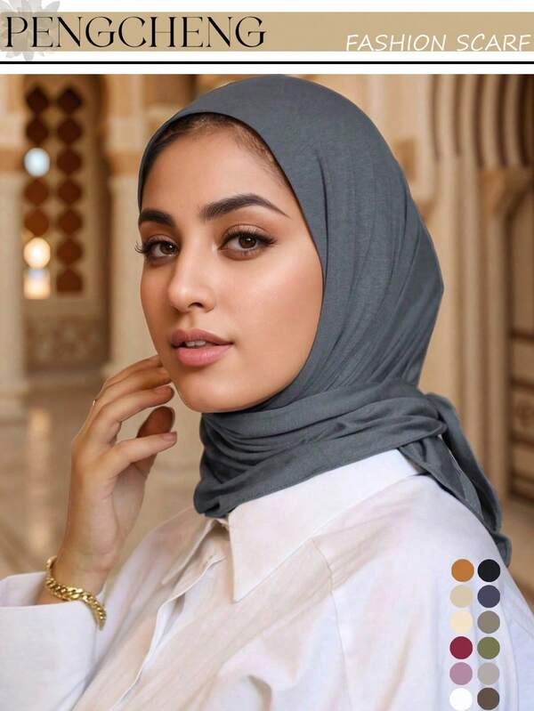 1pc Women's Fashion Solid Color Zipper Headscarf, Versatile Simple Tie Headband, Breathable Sun Protection Muslim Headscarf, Lightweight Viscose Hijabs Suitable For Daily Turban
