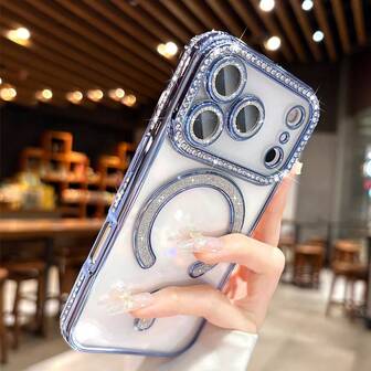 Fashionable Electroplated Rhinestone Transparent Phone Case Compatible With Apple 17 Pro Max, 17 Pro, 17 Air, 17, As Well As Apple 16, 15, 14, 13, A12, 11 Pro Max Plus, Supports Wireless Charging, Durable Anti-Drop, Crystal Rhinestone Design, Long-Lasting, Essential For Fashion Lovers, Ideal Choice For Apple Users, Supports 17 Pro Max And Magsafe Functions.