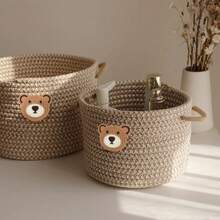 Yiuswoy Cesta de armazenamento redonda clássica com alça - organização doméstica multifuncional para artigos diversos, plantas, brinquedos para animais de estimação e pequenos itens - ideal para banheiro, quarto, sala de estar, varanda, cesta de prateleira decorativa para casa