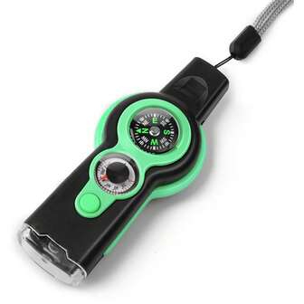 7-In-1 Survival Multi-Tool Whistle, ABS Outdoor Safety Whistle With Compass, Magnifier, Signal Mirror, LED Light, Thermometer, Lanyard, For Kayaking, Boating, Hiking, Camping, Mountaineering, Fishing, Rescue. Durable Survival Tool Suitable For Adventure Enthusiasts, Outdoor Multi-Function Tool