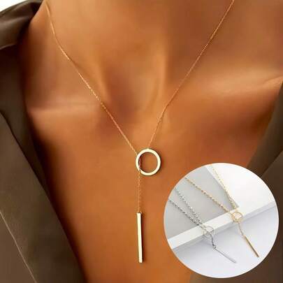 Women's Y-Necklace With Round & Rectangular Pendants, Delicate Chain Design, Essential For Casual Outfits, Versatile Accessory For All Year Round, Modern Necklace, Spiral Pendant Shape, Fashionable Statement Piece, Ideal For Jewelry Lovers, Birthday, Holiday, Christmas, New Year Gifts