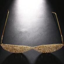 1 Piece Women's Rhinestone Glasses Frame - Shiny Frameless Decorative Glasses, Fashion Street Style Party, Event And Social Media Wear Accessories, Party Accessories, Gorgeous Glasses, Luxurious Glasses - 金黃色 - 查看 8