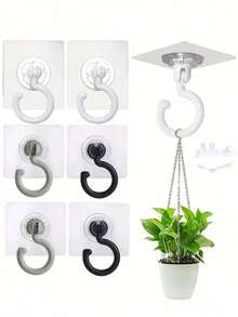 1pc 360° Rotating Self-Adhesive Ceiling Hook - Heavy Duty Capacity, No Drilling Installation, Multi-Purpose Wall Mounted Hook For Wind Chimes, Hanging Plants, Lighting, Home Decor, Tent Net, Mosquito Net And Home Organization