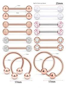 16入組不銹鋼乳頭穿孔彎棒,舌頭環,立方氧化鋯乳頭珠寶零售商,穿體珠寶 14標準規格