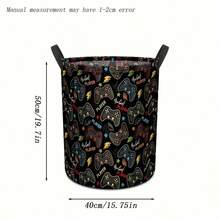 1pc Large Capacity Storage Basket With Handle, Game Controller Pattern Fabric Dirty Clothes Basket, Foldable Black Dirty Clothes Basket, Suitable For Rooms, Living Rooms, Bedrooms, Bedrooms, Bedrooms, Bedrooms, Bathroom Decoration Gift Boxes, Room Decoration