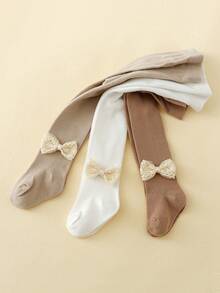 3入組寶寶女孩可愛的蝴蝶結打底褲,適合日常穿著 - 彩色 - 查看 6