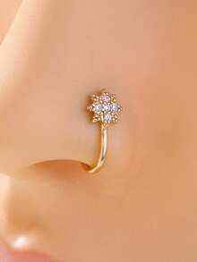 1pc Fashionable & Elegant U-Shaped Copper Star Studded Rhinestone Nose Ring/Clip, Versatile For Women's Daily Wear And Dates/Parties