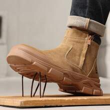 GUYISA Welder's Protective Shoes, High-Top Heat-Resistant Anti-Spark, Steel Toe Anti-Crush Anti-Puncture, Side Zipper Easy On/Off, Genuine Leather Breathable All-Season Work Shoes, Soft Rubber Sole - Brown - View 4