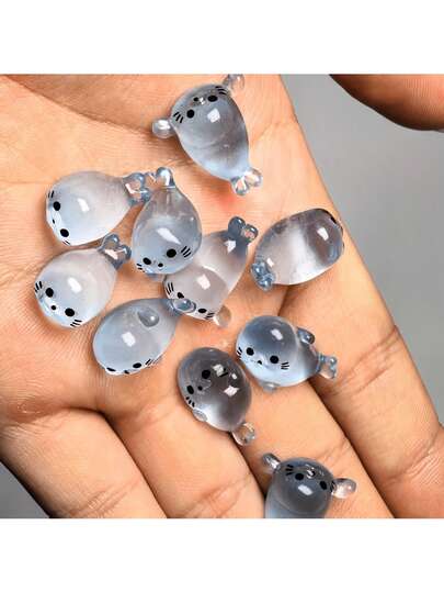 10pcs-Luminous Mini Seal Resin Ornaments - Creative Desktop Home Decorations - Randomly Shaped Cute Cartoon Creature Models