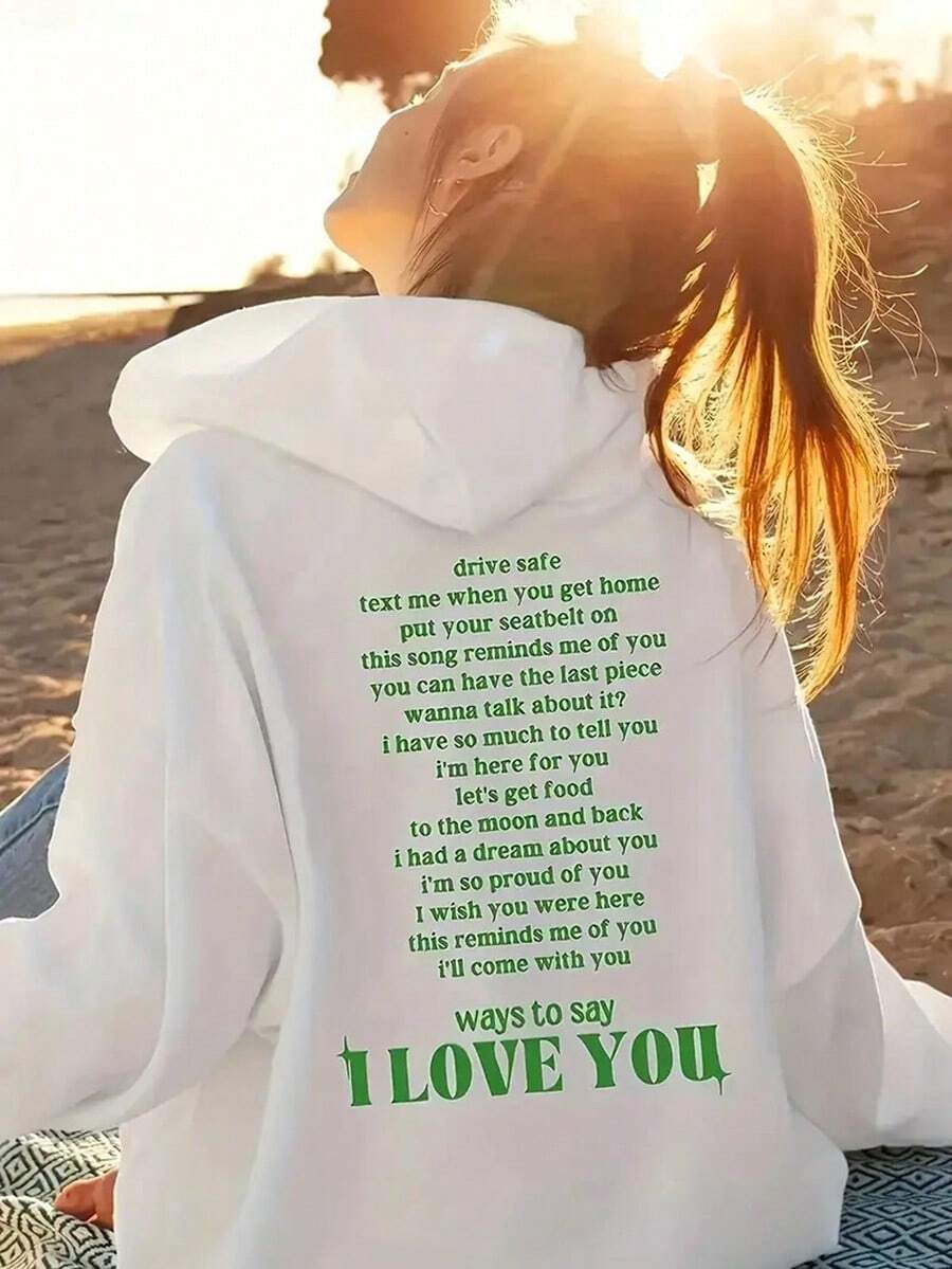 MEN's Romantic Love Messages Hoodie - Back Print I LOVE YOU, Loose Fit Hooded Sweatshirt With Front Pocket, Cozy Winter Pullover For Valentine's Gifts, Anniversaries,Fall Hoodies,Men's Fall Clothes,Street Wear,Halloween,Mens Hoodies,Y2k Clothes,Jesus Hoodie,Thanksgiving Day,Nightmare Before Christmas,Christmas - 白色 - 查看 1