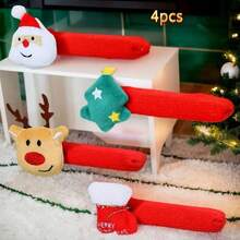 4款圣诞门把手装饰，防尘，布艺材质，房间装饰保护套，卡通风格，包含圣诞老人、驯鹿、圣诞树和圣诞袜图案，适用于圣诞派对用品、圣诞装饰、圣诞门把手套、圣诞家居装饰和圣诞饰品，可爱小物 - 彩色 - 查看 6