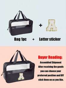 1pc Transparent PVC Makeup Bag, Multifunctional Letter Travel Pouch, Waterproof Letter Bag With Minimalist Letter Stickers, Large Capacity Toiletry Bag, Travel Organizer, Cosmetic Bag, Beach Bag, Travel Essentials, Student Supplies, Dorm Necessities, Bathroom Storage, Home Decor, Gift For Girlfriend, Teacher, Mom, Girlfriend, Halloween Gift, Christmas Gift, Autumn/Winter Essential, Autumn Decor, Bedroom Decor