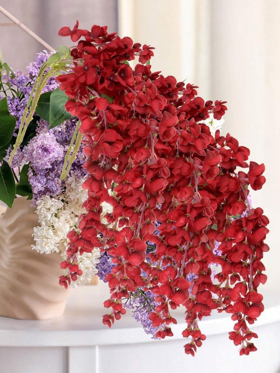 Decoración del hogar dulce 43" Ramo artificial de flor de glicinia de seda, vid artificial de glicinia de seda colgante, guirnalda colgante para decoración de boda, tallo de flor colgante, 6 ramas, flores de glicinia de primavera, flores de boda (Burdeos) - Burdeos - Ver 1