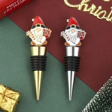 Tapón de vino de Papá Noel rojo, sellador hermético para botellas de vino, regalo de fiesta de Navidad, suministros para bodas y cumpleaños, decoraciones para el hogar y fiestas - Multicolor - Ver 1