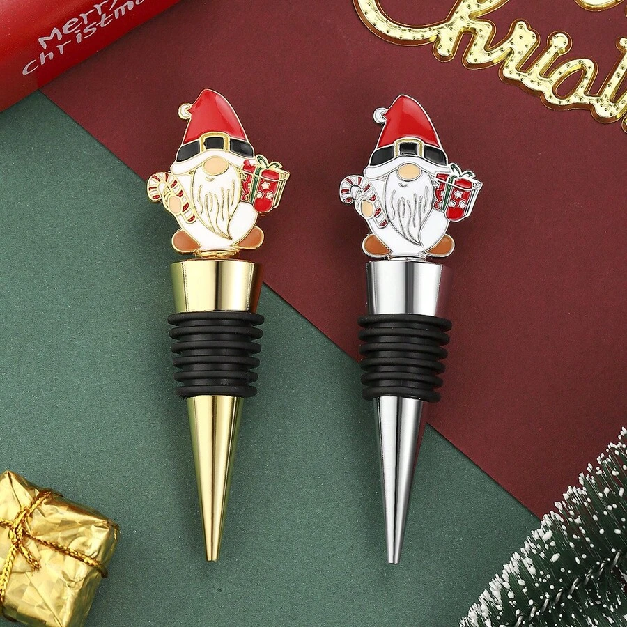 Tapón de vino de Papá Noel rojo, sellador hermético para botellas de vino, regalo de fiesta de Navidad, suministros para bodas y cumpleaños, decoraciones para el hogar y fiestas - Multicolor - Ver 1