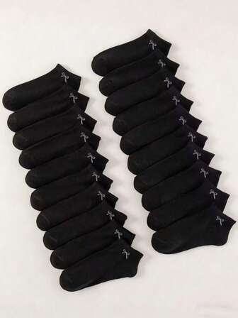 20 Pairs Women's Black Flat Bow Casual & Sports Ankle Socks