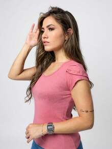 Kit Of 3 Women's Blouses With Short Sleeve Detail - Hồng / Đen / Xanh hoàng gia - Xem 5