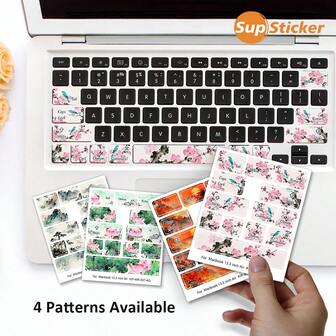 1 pieza Pegatina para teclado con patrón floral y de paisaje estilo chino, adecuada para Air de 13.3", material de PVC, autoadhesiva, a prueba de polvo, resistente a arañazos, removible, personalizada, protector de teclado, 4.01*4.72 pulgadas