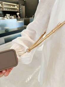 PU Leather Phone Lanyard Necklace Strap, Adjustable, Retractable, Versatile Phone Case Holder, Durable & Portable, Couples - Champagne - View 5