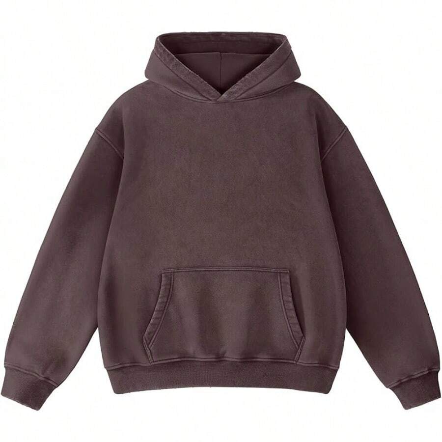 FAIABLE Mens Hoodies Oversized Unisex Wash Hoodie Heavyweight Fleece Vintage Cotton Sweatshirt Men Women Streetwear - Chocolate - 查看 1