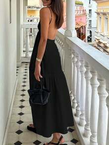 Vestido de playa casual de mujer StyleQye con unicolor, volantes en el bajo, tirantes finos y espalda descubierta, ideal para vacaciones, fiestas en la piscina y paseos de verano