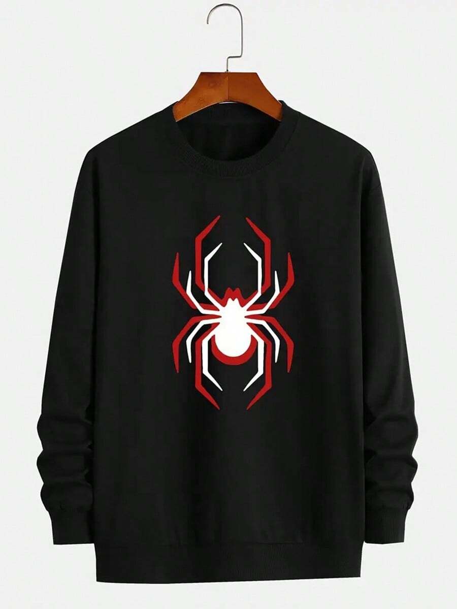 Xiangpanming Autumn Winter Casual Men's Round Neck Pullover Long-Sleeved Sweatshirt,Fall Hoodies,Men's Fall Clothes,Street Wear,Halloween,Mens Hoodies,Y2k Clothes,Jesus Hoodie,Thanksgiving Day,Nightmare Before Christmas,Christmas - 黑色 - 查看 1