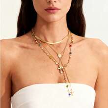 4pcs/Set Retro Metal Jesus Cross Pendant Y-Necklace, Stylish Bohemian Colorful Crystal Bead Necklace Set, Suitable For Women Daily And Vacation Wear, Holiday Gift For Friends (Crystal Bead Color And Quantity May Vary From Actual Item)