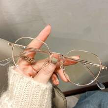 Women's Elegant Round Frame Computer Glasses - Blue Lenses With Gold And Beige Metal Frame, Non-Prescription Smart Glasses, Suitable For Phones, Tablets, Games, TVs And Digital Screens, Women's Glasses, Women's Fashion Goggles, Women's Glasses, Women's Large , Women's Elegant Shades, Glasses Frame, Optical, Eye Health, Women's Glasses, Eye Mask, Sleep Mask, Reading Magnifier, Sleep Mask, Night Mask, Handicraft Eye, Aiming And Optical, Sleep Mask, Eye Earrings, Eye Mask, Oversized - 黑色 - 查看 6