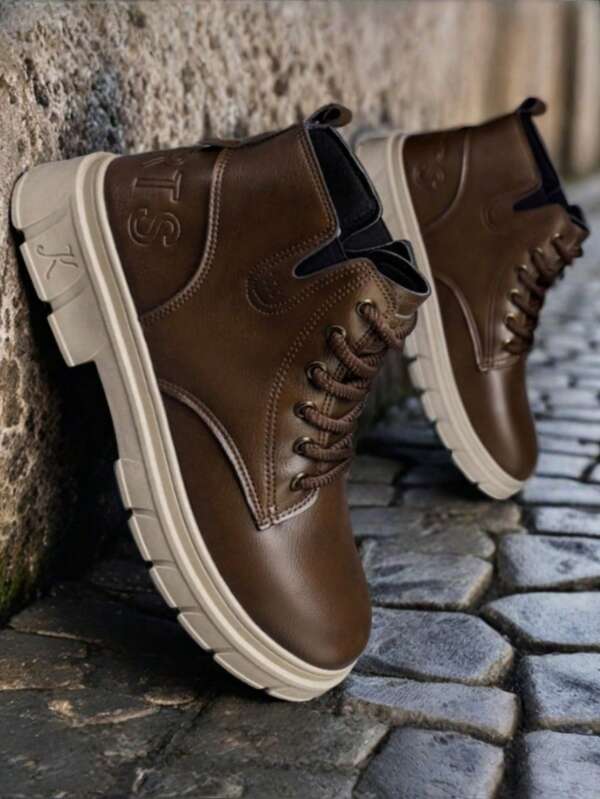 Zapatos de talla grande, nuevos. Botas para hombres, zapatos casuales, zapatos de trabajo, botas de trabajo de caña alta, botas para exteriores, zapatos para senderismo, botas de cuero, color marrón