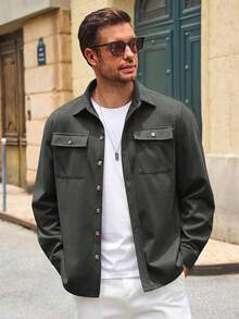 Mens Shirt Jacket Long Sleeve Button Down Casual Shacket Lightweight Thermal Shirts With Pocketshalloween - 深灰色 - 查看 2