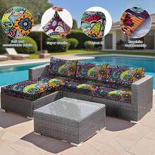 HANDONTIME 8Pcs Patio Cushion Covers Stretch Outdoor Couch Cover Cushions Outdoor Furniture Waterproof Patio Furniture Cover Pets Sofa Covers Washable (Khaki,Cover Only) - C:藍綠色 - 查看 2